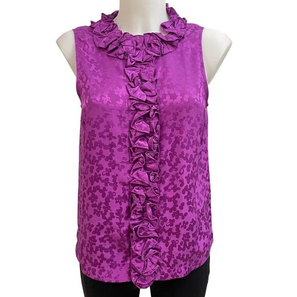 Marc by Marc Jacobs Purple‎ 100% Silk Jacquard Floral Sleeveless Blouse, size 2 - Picture 1 of 10